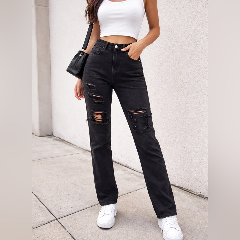 High-Rise Black Distressed Women's Jeans